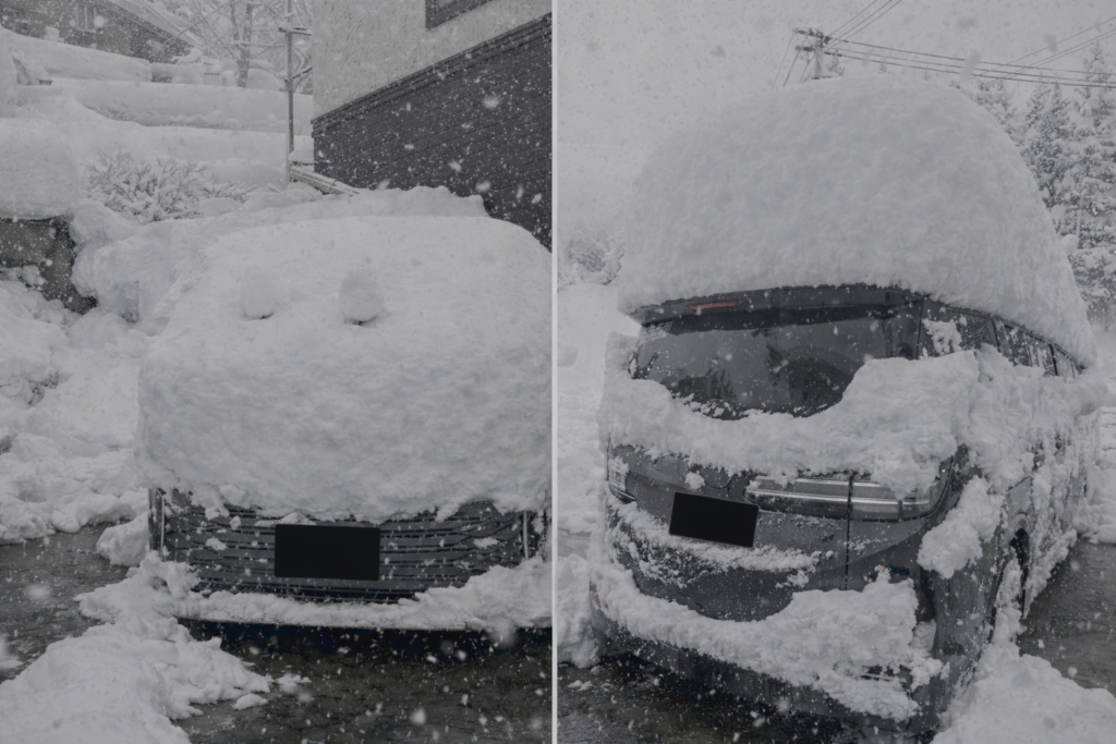 半日で車に積もった雪