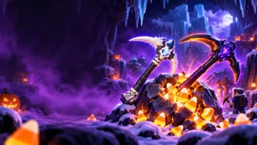 雪の洞窟でキャンディの巨石に並ぶWraithbone PickとHexfang Reaper